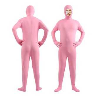 Generic Halloween Costume Adult and Kids Solid Color Bodysuit Skin Suit for Costumes and Performing Arts Unisex Tight Fitting Role Play Outfit (XXL) Pink