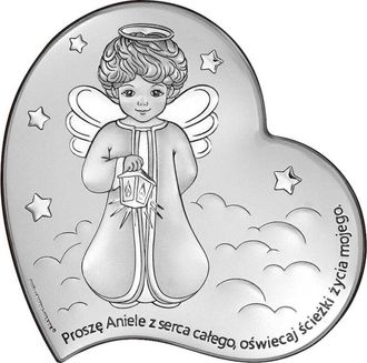 OEM Cuadro Plateado De Un &Aacute;ngel De La Guarda Sobre Una Nube Con Un Coraz&oacute;n De Linterna 6758 16 X 16 Cm