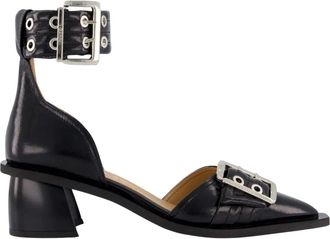 Ganni Schoenen, Dames, Zwart, 37 EU, Chunky Buckle Open Cut Schoenen