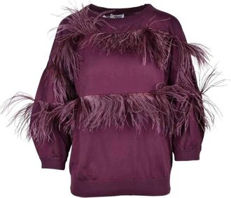Brunello Cucinelli Luxueuze Bordeauxtrui - Dames - Ronde hals truien - Paars - 2XL - Katoen - Truien & Vesten
