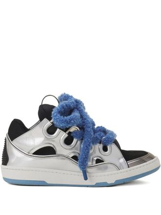 Lanvin Curb Metallic Leather Sneakers With Mesh Laces Shoes