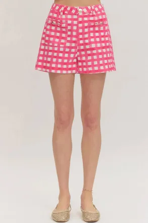 Entro Horsebit Pocket Shorts In Pink Gingham