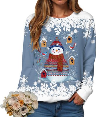 Generic Christmas Sweatshirts for Women Uk Graphic Shirts Crew Neck Pullover Sweater Tops Party Ladies Xmas Jumpers Women Christmas Hoodie Womens Jumpers Loos