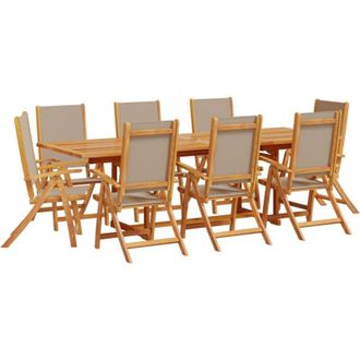 vidaXL Juego Comedor De Jard&iacute;n 9 Pzas Madera Maciza Acacia Y Textileno Vidaxl