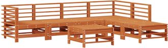 vidaXL Conjunto De Sof&aacute;s De Jard&iacute;n 7 Pcs Marr&oacute;n Cera Pino Macizo Vidaxl