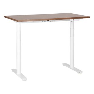 Beliani Beliani - Escritorio De Altura Regulable El&eacute;ctrico Dise&ntilde;o Moderno Patas Redondas 120 X 72 Cm Tablero Madera Oscura Soporte De Acero Blanco Destinas