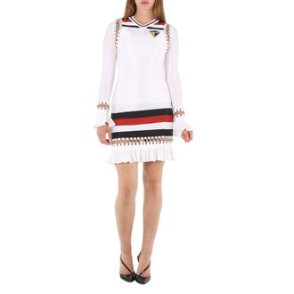 Burberry White Ring-pierced Striped Stretch Jersey Mini Dress, Size Small