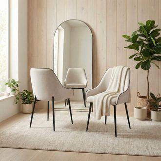 Furniturebox Beaumont 2x Fabric Black Leg Dining Chair in Cream