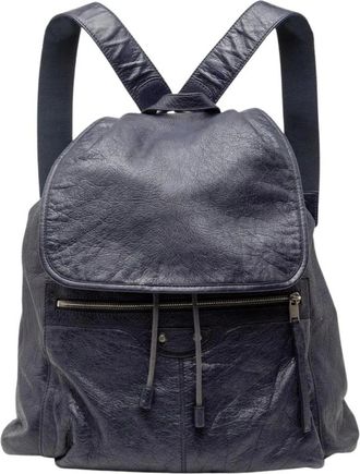 Balenciaga Pre-owned Backpacks, female, Blue, Size: ONE SIZE Pre-owned Leather Drawstring Backpack