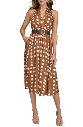 DKNY Polka Dot Belted Midi Dress in Russet/Light Canvas at Nordstrom, Size 14