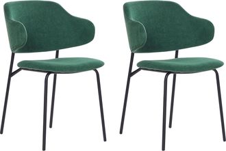 Beliani Beliani - Conjunto De 2 Sillas De Comedor Verde Oscuro Negro Poli&eacute;ster Sin Reposabrazos Kenai
