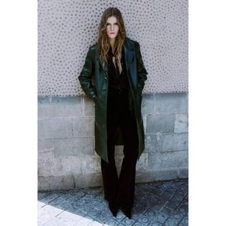 Mango imitatieleren jas donkergroen