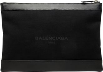 Balenciaga Black Canvas Leather Clutch Bag (Pre-Owned)