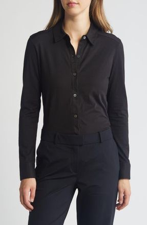 Theory Riduro Organic Cotton Button-Up Shirt in Black at Nordstrom, Size Small