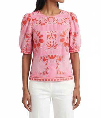 Jade Yoga Lace Puff Sleeve Top In Pink Petal