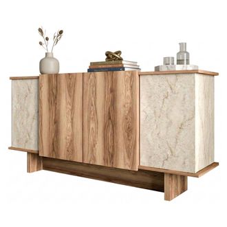 Dmora Aparador Coste, Alacena 3 Estantes, 4 Puertas, 6 Espacios, 180x40x81h Cm Marr&oacute;n Roble