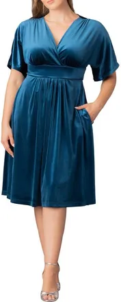 Kiyonna Angelic Velvet Cocktail Dress in Teal Topaz at Nordstrom, Size 0X