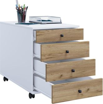 ebuy24 Vcm Roll Container Contenedor lateral con cajones Dimensiones aprox. al. 57 x an. 42 x p. 50 cm Contenedor de oficina - Lona (Blanco / Roble de miel)