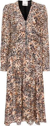 Isabel Marant Isabel Marant, Midi Dresses, female, Beige, Size: L Leopard Print V-Neck Midi Dress
