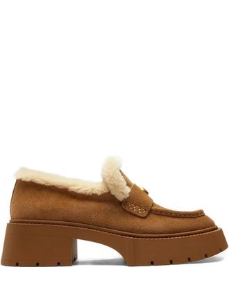Coach Leah shearling-trim logo loafers - Brown