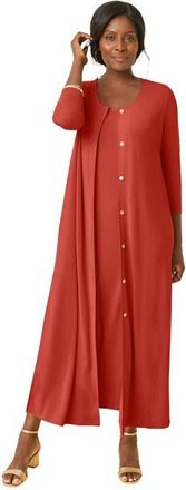 Jessica London 2-Piece Stretch Knit Duster Set in Burnt Red at Nordstrom, Size 16