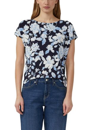 s.Oliver Kurzarmshirt S.OLIVER, Damen, Gr. 36, navy aop, Jersey, Obermaterial: 95% Viskose, 5% Elasthan, gemustert, normal h&uuml;ftbedeckend, Rundhals, abgesteppte