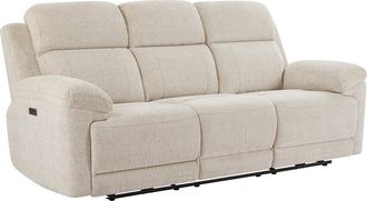 Vente-Unique Divano Relax Elettrico 3 Posti Con Ripiano In Tessuto Chin&eacute; Beige - Keluno