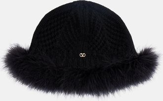 Valentino VLogo feather-trimmed virgin wool beanie