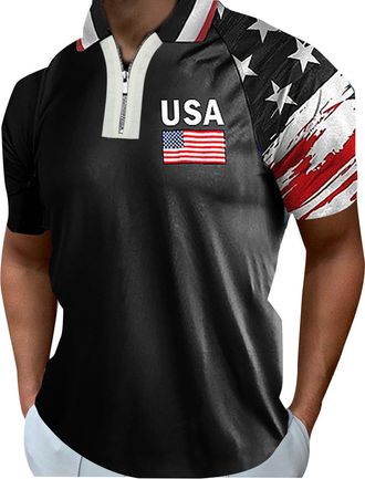 Generic USA Flag Print Polo Shirt Mens Summer Short Sleeve Shirt Top Relaxed Fit Casual Sports Outdoor Tactical Polo T-Shirt Fashion American Flag Graphic Pri