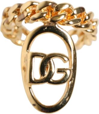 Dolce & Gabbana Oval DG Logo Chain Verstelbare Ring - Heren - Ringen - Geel - ONE Size - Accessoires