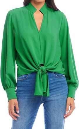 Karen Kane Long Sleeve Tie-Front Top In Green
