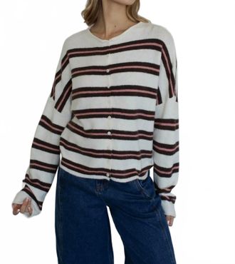 Azalea Maisie Button-Down Cardigan In Ivory Varsity Stripe