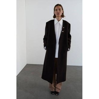 Mango wollen manteljas donkerbruin