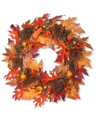 National Tree Company 24in Maple Wreath with Clear Lights