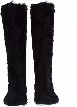 Dolce & Gabbana Womens Black Xiangao Lamb Fur Leather Boots Shoes