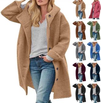 Generic Winter Coats for Women Long Wool Pea Coats Single Breasted Hooded Jacket Trench Coat with Hood Windproof Windbreaker Oversized Hooded Blazer