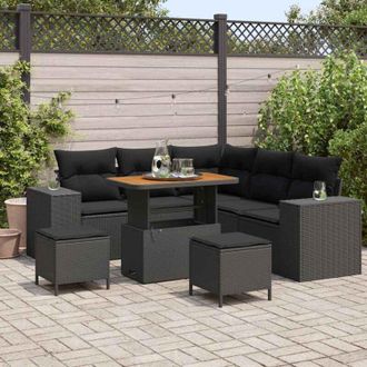 vidaXL Conjunto De Sof&aacute; De Jard&iacute;n 8 Pcs Negro Rat&aacute;n Sint&eacute;tico Vidaxl