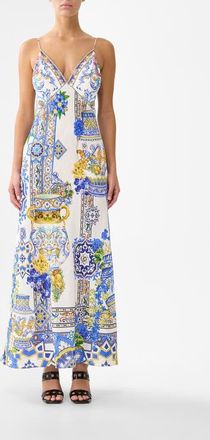 Camilla V Neck Full Length Bias Slip Dress in Milla In Sevilla at Nordstrom, Size Xx-Large Au