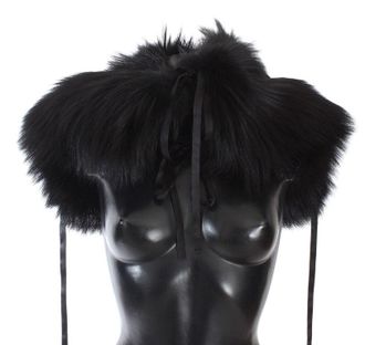 Dolce & Gabbana Womens Black Fox Fur Shoulder Wrap Cover Collar Scarf Argentata