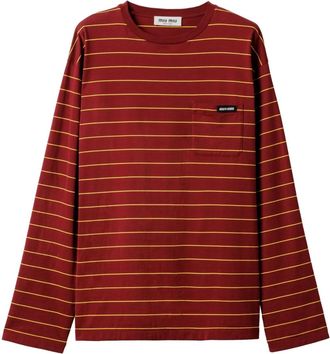 Miu Miu T-shirt in cotone a maniche lunghe - Rosso