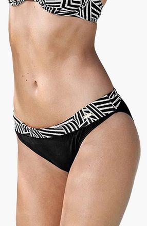 Lascana Geometric Print Fold Over Bikini Bottom in Black & Ivory at Nordstrom, Size 10