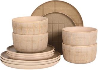 Gibson Home Milano Lines 12-Piece Reactive Glaze Stoneware Dinnerware Set in Brown at Nordstrom