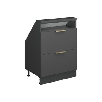 Vicco Armario De Cocina Para Techo Inclinado R-line, Antracita-oro, 60 Cm Con 2 Cajones, Vicco