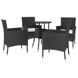 Berkfield Home Beautiful 5 Piece Garden Bistro Set with Cushions Black Poly Rattan