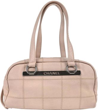 Chanel Square Stitch Bowler Quilted Calfskin Pink Leather Handbag (Pre-Owned)