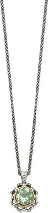 Diamond2Deal Sterling Silver with 14K Accent Green Quartz and Diamond Pendant Necklace