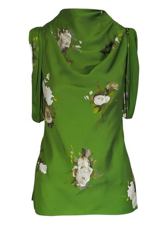 Erdem cowl-neck rose-print top - Green