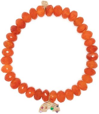 Sydney Evan 14kt yellow gold Rainbow charm carnelian bracelet - women - 14kt Yellow Gold/Carnelian - One Size