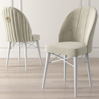 Dmora Silla Perillis, 6 Sillas, Acolchado, Soporta 120 Kg, Blanco Crema