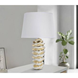 Dmora Dmora - L&aacute;mpara De Mesa Baressa, Luz De Escritorio, Luz De Oficina, L&aacute;mpara De Trabajo, 33x33 H53 Cm, Blanco Y Oro